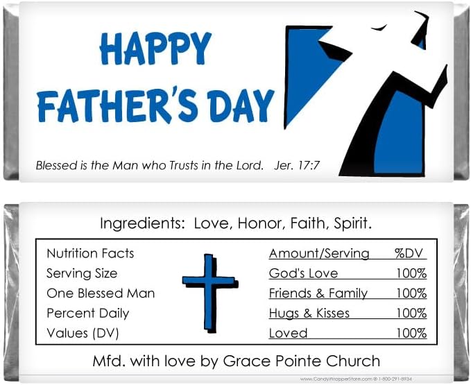 Father's Day Leaning Cross Personalized Candy Bar Wrapper - Set of 36