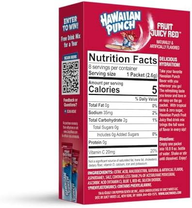 Hawaiian Punch Powder Drink Mix – Sugar Free & Delicious, Excellent source of Vitamin C (Fruit Juicy Red, 96 Sticks)