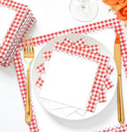 HEIPINIUYE 50 Pieces Red Gingham Cocktail Napkins Paper 3-ply Disposable Red and White Checkered Dessert Napkins for Dinner Wedding Birthday Baby Shower Party Plaid Beverage Napkin