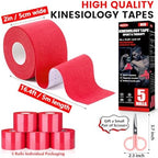 5 Rolls Kinesiology Tape, 2 inch x 16.4 Feet Waterproof Athletic Tape, Uncut Kinetic Tape, Muscle Tape, Sports Tape, Knee Tape for Exercise and Daily Use - Red