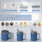 Spill-Proof Cup for Elderly, 13.5oz Stainless Steel Sippy Cup with Straw, Ideal for Seniors and Adults, Great for Water, Milk, and Soup (Blue), Health & Household Supplies