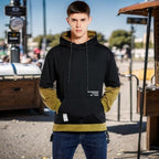 GURUNVANI Contrast Color Pullover Hoodie Mens Patchwork Hoodies Men