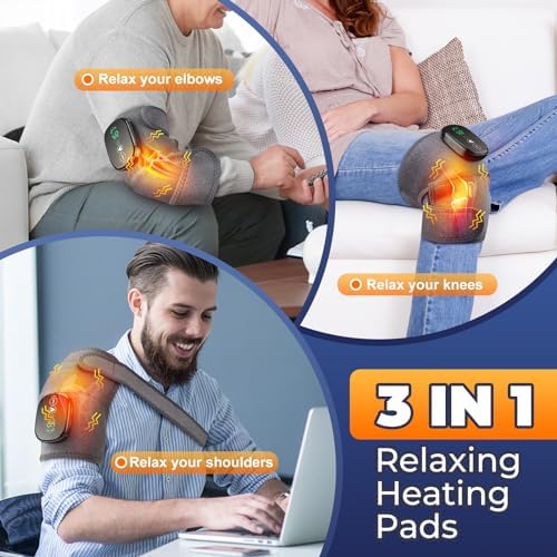 Cordless Heated Knee Massager, FSA Eligible 3-in-1 Wearable Wrap for Knee, Elbow and Shoulder, 5000mAh Rechargeable Heat and Vibration Massager, Gray, 1 Pack