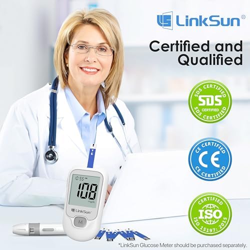 LinkSun Diabetic Blood Test Strips*100, Used for G-425-1,G-425-2V, G-425-3, G-427B Blood Glucose Monitor Only, 0.7μl Blood Sample, Accurate Measurement, Results in 5 Seconds, 2 Bottles of 50 Pc