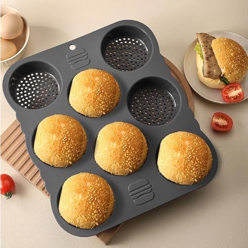 aqxreight 8 Cavity Silicone Hamburger Bread 4 Cavity Silicon 8 Silicone Hamburger Bread & 4 Pan, Heat Baking for Ovens, Microwaves Hambu