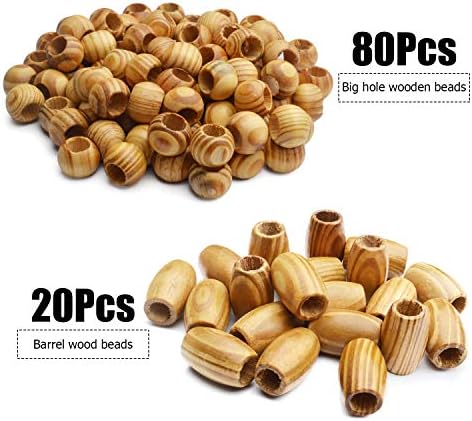 Natural Wooden Spacer Beads, 100 Pcs - Unfinished Tube Beads with Grain for Bracelet Pendants Crafts DIY Jewelry Making, Hole 10mm