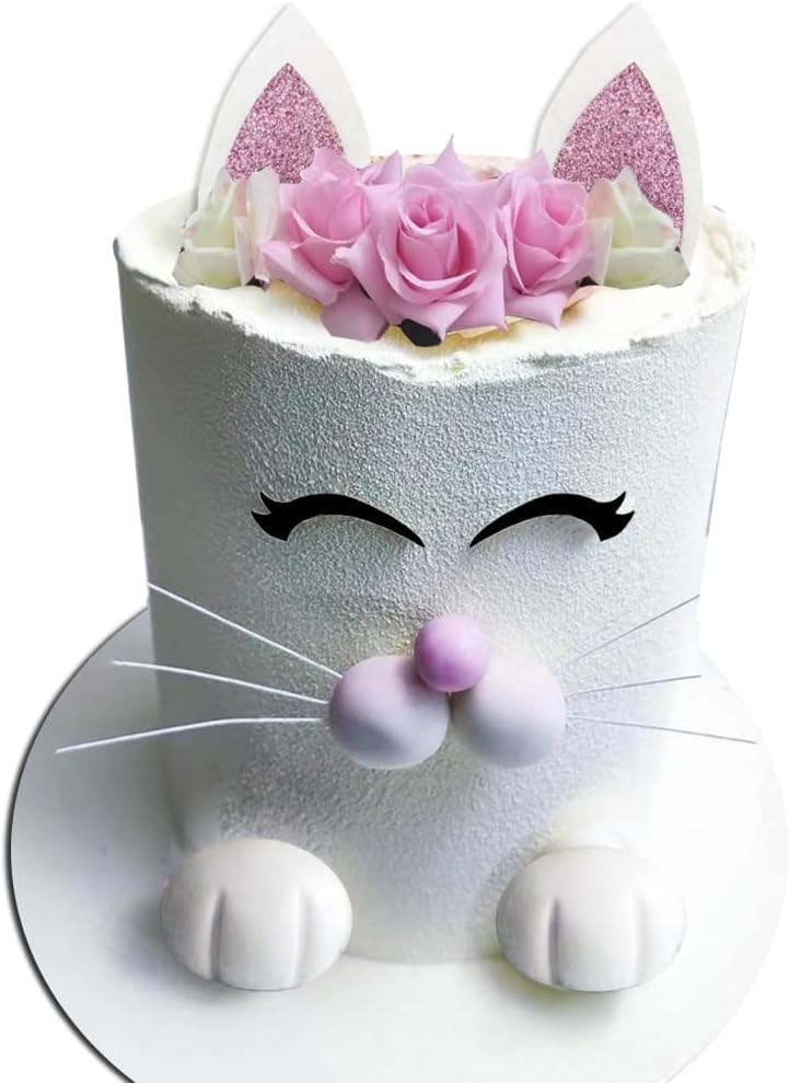 Cat Cake Topper with Ear Foot Flowers Eye Nose Whiskers for Kitty Cat Baby Shower