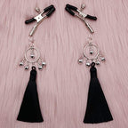 Adjustable Tassel Nipple Clips with Bells Non Piercing Chest Nipple Clamps Dangle Breast Nipple Jewelry (Black)