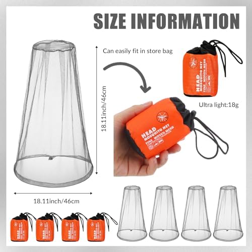 Hestya 12 Pcs Mosquito Head Face Net Mesh 18.11 x 18.11 Inch Fly Netting Hood Mosquito Net Hat with Carry Bags to Prevent No See Ums Gnats Biting Midges for Outdoor Hiking Camping Climbing, Gray