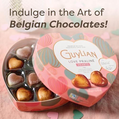 GuyLian Easter Chocolate Candy Hearts Gift Box, 3.7 oz, 10 pc Assorted Praliné Candies, Belgian White, Milk & Dark Chocolate, Easter Gifts for Couples