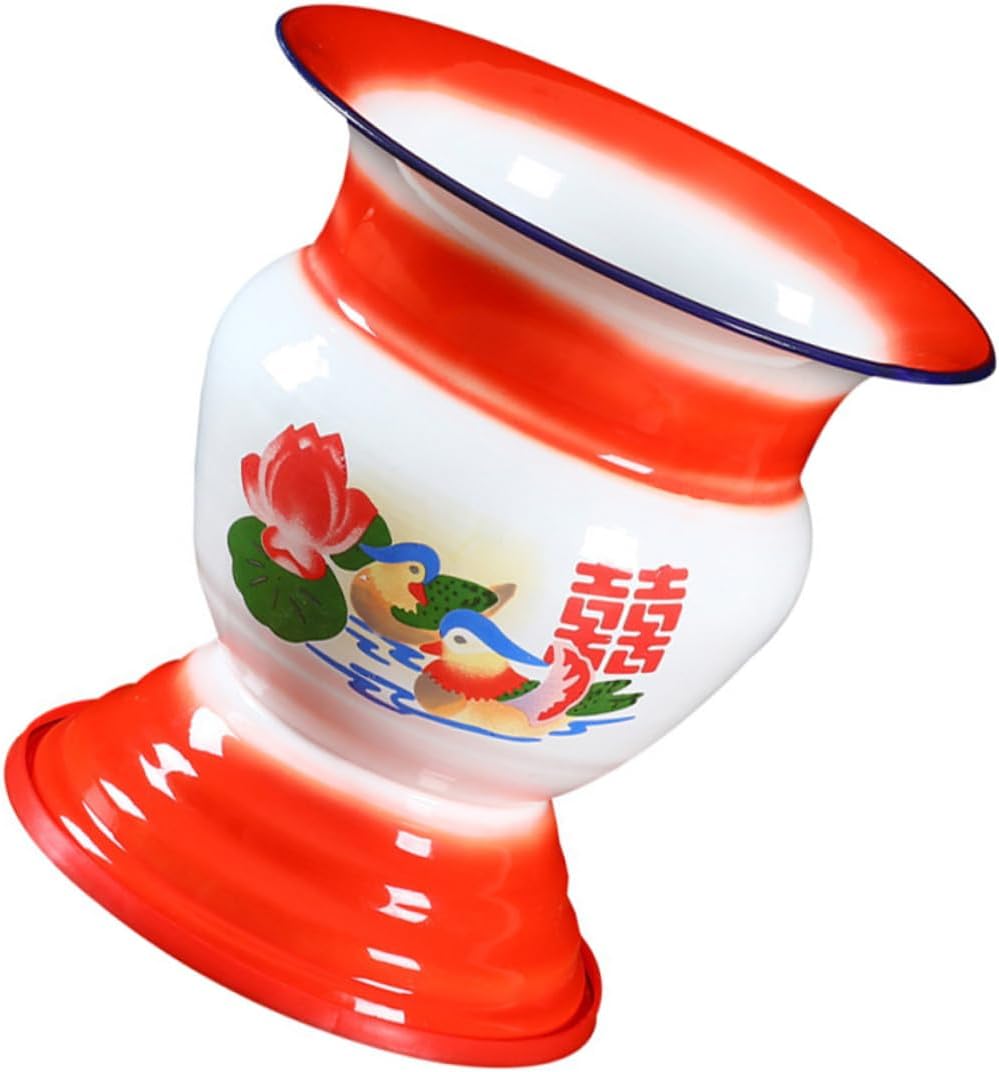 PartyKindom 1pc Portable Potty Training Seat Spittoon Tall Enamel Chamber Pot Chinese Mspittoon Vintage Style