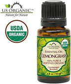 US Organic 100% Pure Lemongrass Essential Oil, USDA Certified Organic, Extracted by Steam Distillation Method, for Hair, Nail Polish Remover, Bees Attraction, and More. 15 ml