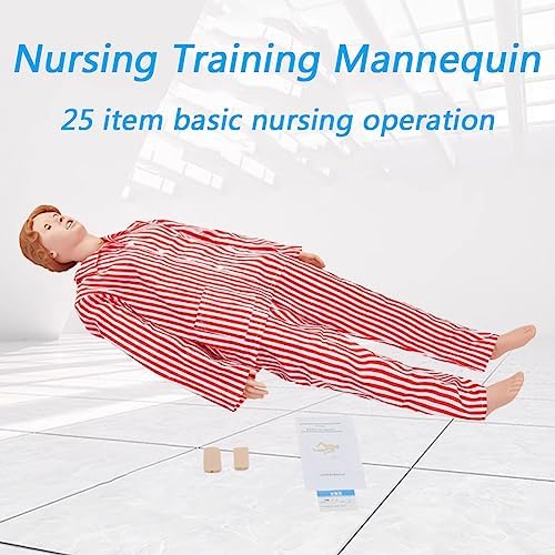 DRXRD Nursing Training Mannequin 5.3ft Life Size Geriatric Training Manikin Patient Care Skills Mannequin with Hospital Gown and Replace Module for Patient Care Skills Training Teaching Female