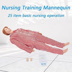 DRXRD Nursing Training Mannequin 5.3ft Life Size Geriatric Training Manikin Patient Care Skills Mannequin with Hospital Gown and Replace Module for Patient Care Skills Training Teaching Female