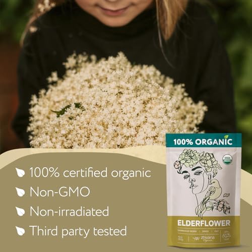 Elderflower Tea (10oz.) - Organic Dried Elderflowers - Elder Flowers Dried Herbs, Te de Sauco, Flor De Sauco Organico - Respiratory Tea - Great for Allergy