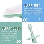 Baby Toothbrush with Suction Base - Gentle Cleaning for Toddler's Self-Brushing Training, Food-Grade Silicone, Extra Soft/Tough Bristles, BPA/Phthalate Free, Anti-chocking/Anti-Fall Design-2 Pack