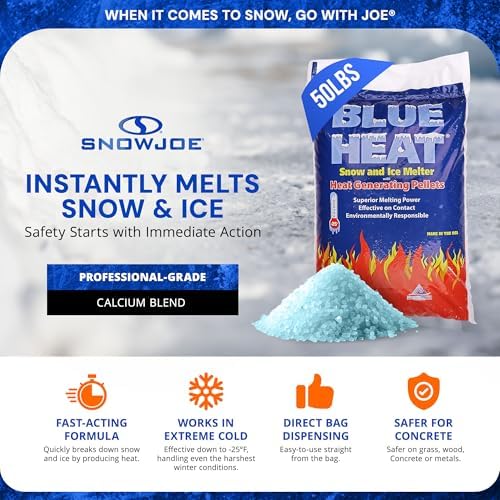 Blue Heat Snow & Ice Melter, Heat-Generating Pellets, Non-Staining Melt, 50 Lb Bag - Ice Remover for Driveway, Concrete, Sidewalk, and Outdoor Spaces