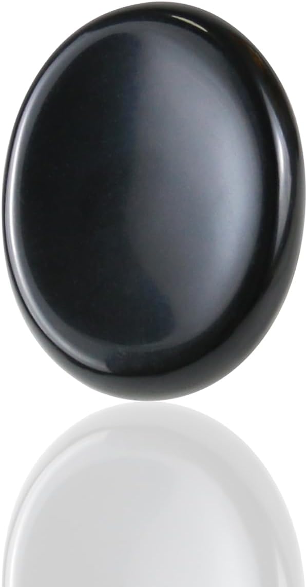 Black Obsidian Crystal Rock Worry Stones for Kids, Oval Palm Stone, Thumb Stone, Crystals and Healing Stones Quartz Bulk for Wicca, Reiki, Healing Energy, Chakra Stones, Witchcraft Supplies(1PCS