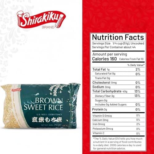 Shirakiku Sweet Brown Rice - Short Grain Japanese Style Rice with Low Calories and Dietary Fiber - Perfect for Authentic Asian Cuisine | Risotto, Rice Pudding, and Sushi | 5-Pound (Pack of 1)