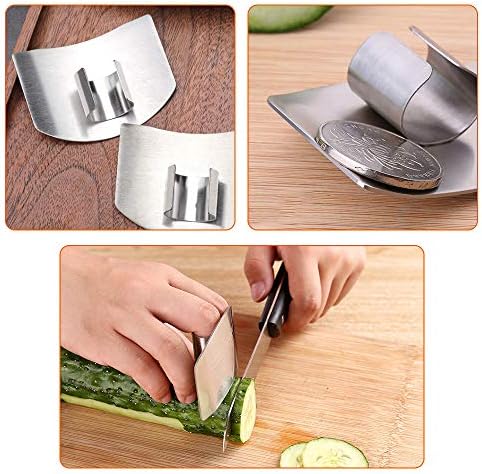 2 Pcs Finger Guard for Cutting aid, Kitchen Tool, Stainless Steel Knife Protector, Adjustable Hand Protect Fingers, Avoid Hurting, Slicing and Chopping, Silver