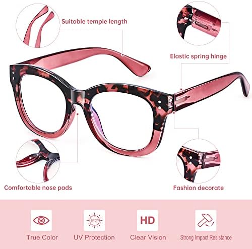 EYEGUARD 2 Pack Oversized Reading Glasses for Women Blue Light Blocking Eyeglasses Fashion Spring Hinge Readers