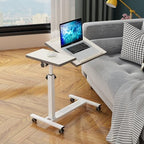 TigerDad Over Bed Table with Wheels Adjustable | Rolling Laptop Table Overbed Desk Hospital Tray Table Sofa Chair Side Table for Home Office (White)