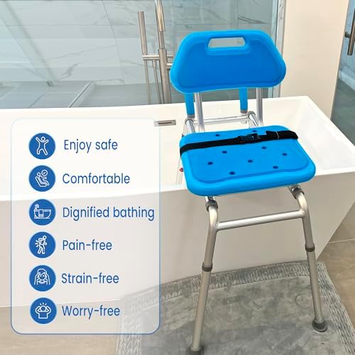 Gateway Premium Sliding Shower Chair Bath Transfer Bench with Swivel Padded Bath Tub Seat for Tubs and Shower, for Handicap & Seniors Mobility & Daily Living, Blue