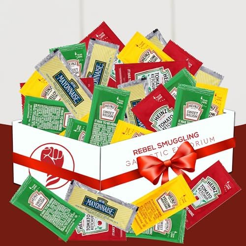 Condiment Packets Variety 100 Pack- 25 Ketchup, 25 Mayonnaise, 25 Mustard, and 25 Relish Gift Basket Care Package by Rebel Smuggling Galactic Emporium