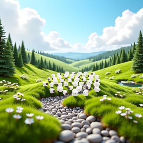 40Pcs White Mini Sheep Herd Figurines - Cake/Cupcake Toppers, Terrarium and Moss Landscape Decor, DIY Miniature Crafts for Fairy Gardens, Home Décor and Model Scenes