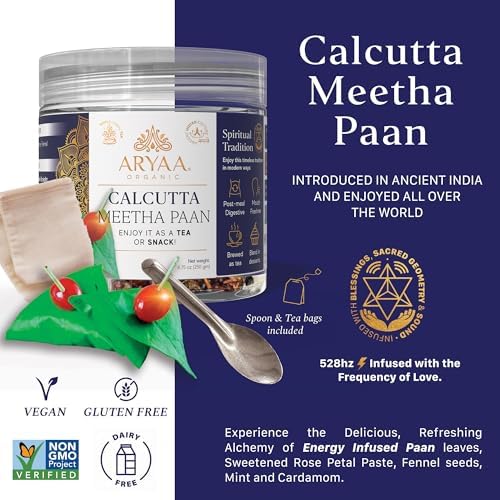 Aryaa Organic Calcutta Paan 8.75oz (250gm)- Elevate Your Snacking Experience | 100% Natural | Digestive Delight | Energy Infused | Vegan | Gluten-Friendly | Non-GMO (Calcutta Meetha)