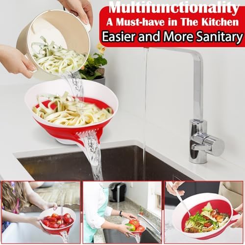 Collapsible Colander - Small Strainer Basket, Side-Drain Design, Dishwasher Safe Food Strainer for Pasta, Fruits, Vegetables