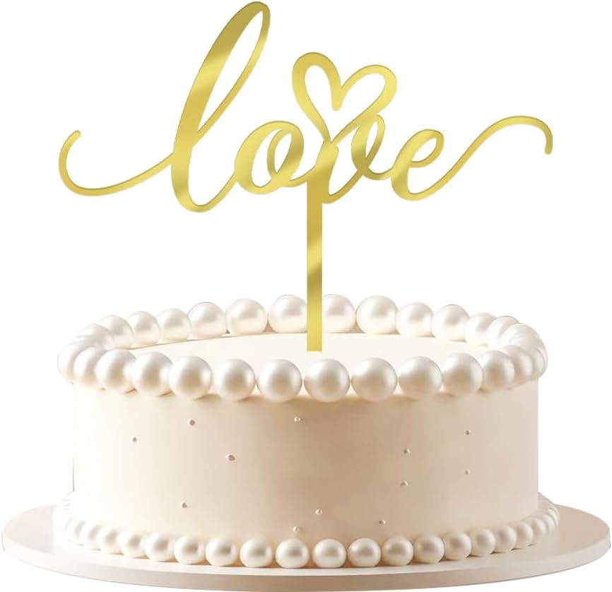 Golden Acrylic Love Cake Topper,Valentine's Day/Wedding Theme/Bridal Shower/Engagement Anniversary Party Decoration
