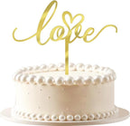 Golden Acrylic Love Cake Topper,Valentine's Day/Wedding Theme/Bridal Shower/Engagement Anniversary Party Decoration