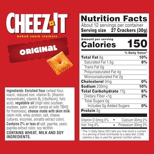 Cheez-It Cheese Crackers, Baked Snack Crackers, Lunch Snacks, Original, 12.4oz Box (1 Box)