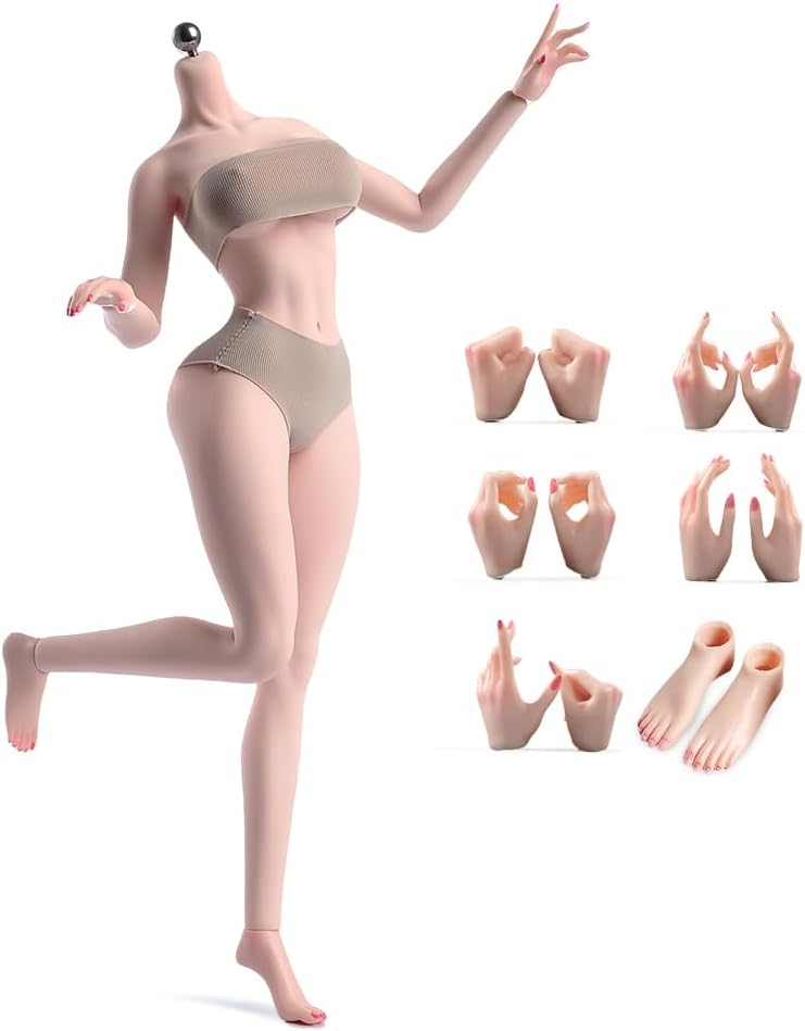Fremego 1/6 Scale Female Body 12inch Super Flexible Seamless Female Figure Body with Detachable Feet Pale Skin Large Bust Miniature Action Figure Doll