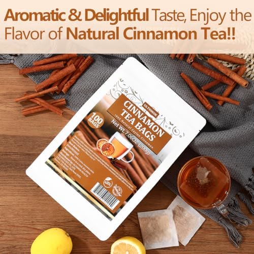 Premium 100 Pure Ceylon Cinnamon Tea Bags, Made with 100% Ceylon Cinnamon Sticks, No Additives & Caffeine Free.