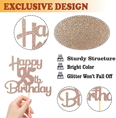 Sotpot Happy 95th Birthday Cake Topper Rose Gold Glitter 95th Cake Toppers 95 Birthday Cake Decorations for Cheers to 95 Fabulous Birthday Party Supplies - 1 Pack