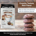 PIACELLI Amaretti Coca Biscuits - Authentic Italian Cookies with Almond, Apricot Kernels & Rich Cocoa Flavor - Crunchy Snack for Desserts & Coffee Pairings - Pack of 2 (200g each)