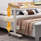 Bed Desk Over The Bed Table with Drawer, Over Bed Office Desk with 360°Rolling, Movable Cross Bed Office Desk, Height Adjustable, for Home/Hospital(White,120cm)