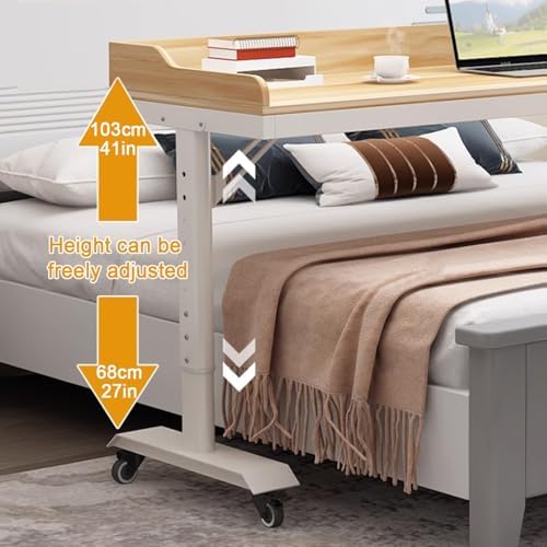 Bed Desk Over The Bed Table with Drawer, Over Bed Office Desk with 360°Rolling, Movable Cross Bed Office Desk, Height Adjustable, for Home/Hospital(White,120cm)