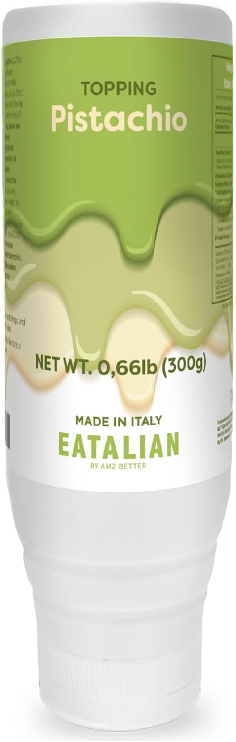 EATALIAN by AMZ BETTER Pistachio Flavoured Topping, Sweet Protein Cream in 10 oz/300g Squeezer, Made in Italy, Pistachio Sauce Ideal for Decorating Ice Cream, Desserts and Dubai Chocolate