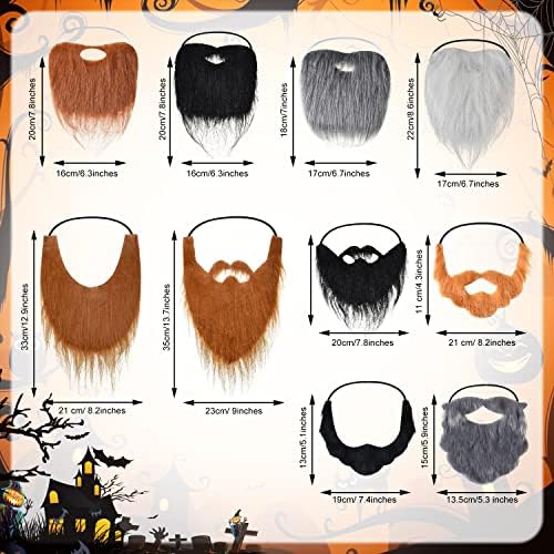 10 Pcs Fake Beards Costume Old Man Mustache Costume for Jesus Beard Halloween Funny Facial Hair Accessories with Adjustable Elastic Rope for Men Party Cosplay Supplies