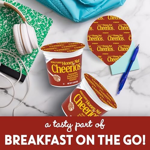 Honey Nut Cheerios Breakfast Cereal Cup, Gluten Free, Single Serve Cereal, 1.8 oz (Pack of 12)