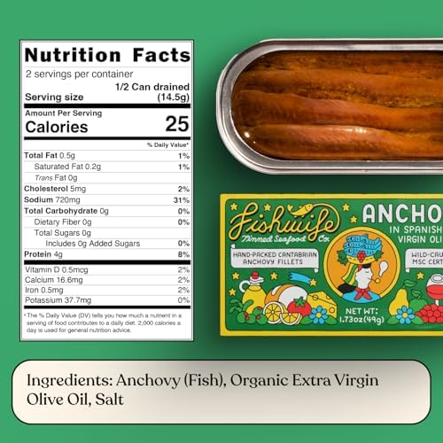 Fishwife Cantabrian Anchovies 3-Pack (1.73 Ounce) | Wild-Caught & Hand-Packed with Spanish Extra Virgin Olive Oil | MSC-Certified Sustainable Seafood, High Protein, Gluten Free, Paleo Friendly, Omega-3s