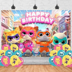 Super Kitties Birthday Party Backdrop Photo Background Cute Cartoon Cats Birthday Party Decorations Banner Super Kitties Girls Theme Photography Backdrop