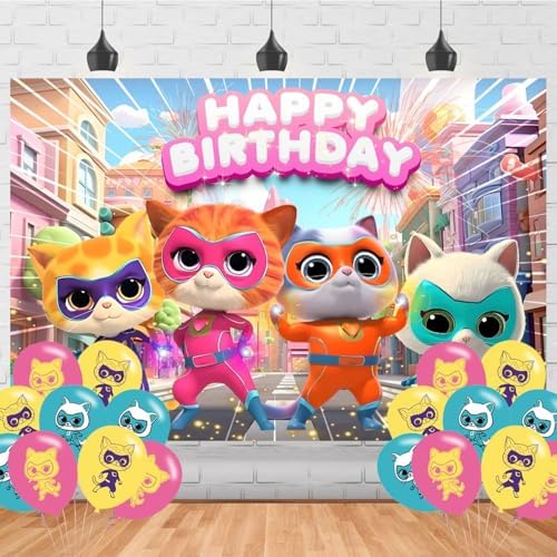 Super Kitties Birthday Party Backdrop Photo Background Cute Cartoon Cats Birthday Party Decorations Banner Super Kitties Girls Theme Photography Backdrop
