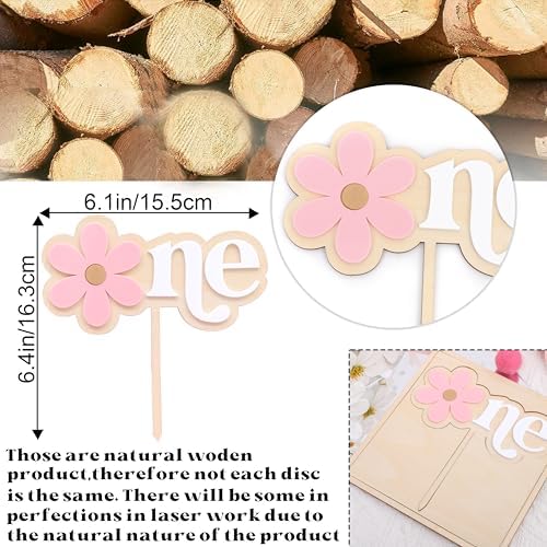 Pink Daisy Wooden Cake Topper - Flower Sweet One Birthday Decorations,Bohemian Daisy 1st Birthday Cake Topper,Groovy Daisy Smash Cake Decoration,Daisy Princess First Birthday Party Photo Prop