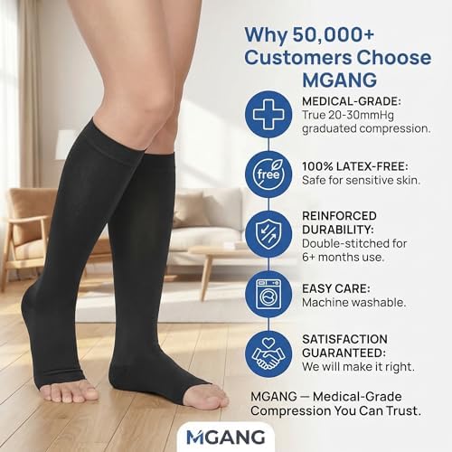 5XL Plus Size Knee High Compression Socks, Wide Calf Compression Stockings for Men Women, Open Toe, Support for DVT, Varicose Veins, Edema, Shin Splints Relief - Nurses, Pregnancy, Travel