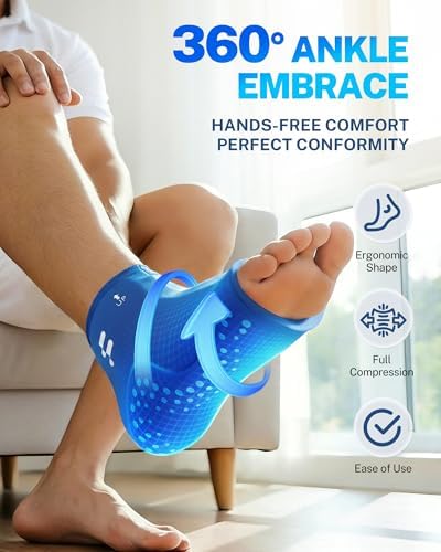 Extended Ankle Ice Pack Wrap for Sprained Ankle & Swelling Relief, 30% Longer Lasting Cold Therapy, Reusable Gel Ice Pack Sleeve for Foot Pain, Plantar Fasciitis, Achilles Tendonitis, Heel Pain, L
