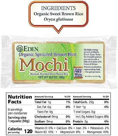 Eden Organic Sprouted Brown Rice Mochi, 100% Sprouted Whole Grain, Traditionally Made in Japan, 10.5 oz